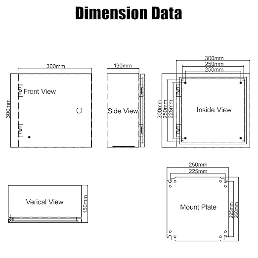 LeMotech Electrical Box 12 x 12 x 6 inch Junction Box, IP66 Waterproof Dustproof Steel Enclosure Wall-Mounted for Outdoor/Indoor Lockable with Equipment Mounting Plate