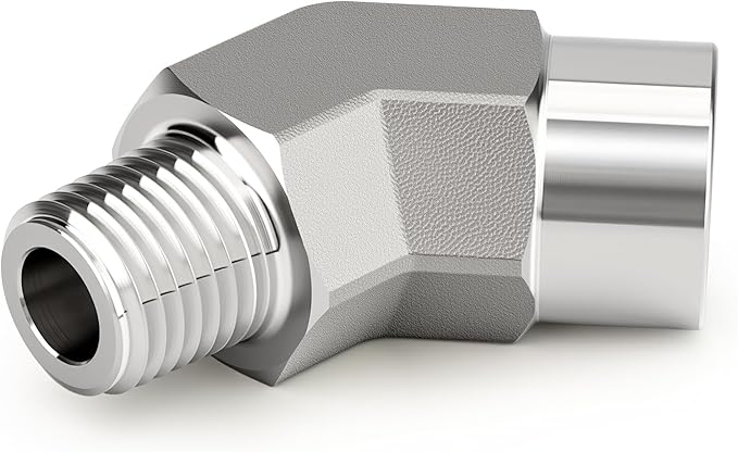 TAISHER 2PCS 304 Stainless Steel 45 Degree Barstock Street Elbow, 1/2" NPT Male x 1/2" NPT Female 304 Stainless Pipe Fitting