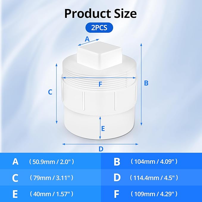 4" PVC Sewer Cleanout Adapter with Plug Pipe Fitting, PVC DWV Flush Sewer Cleanout Cap for Outdoor Garden, RV Sewer and Drainage Piping System, 2 Pack