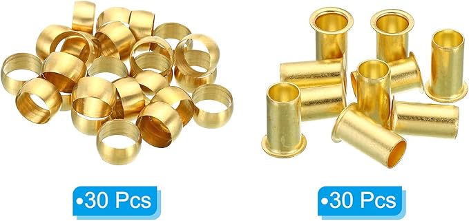 Patikil 10mm Tube OD Brass Compression Sleeves and Ferrules, 20 Pack Brass Ferrule Compression Insert Fitting Assortment Kit for Air, Water, Gas Pipe