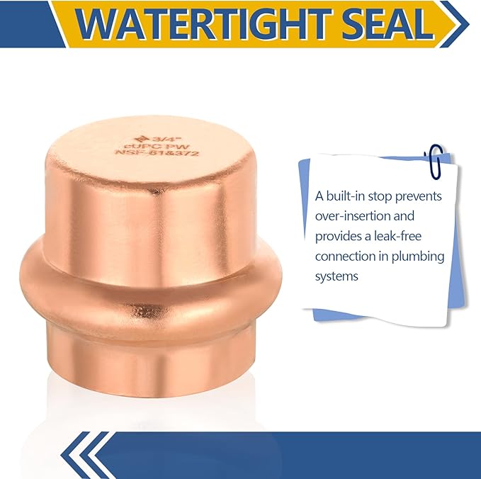 30-Pack GUOFIS Copper Press End Cap, 3/4" x 3/4" Plug Fittings for Copper Tube Connection with Stop(PRESS011-30Pack)