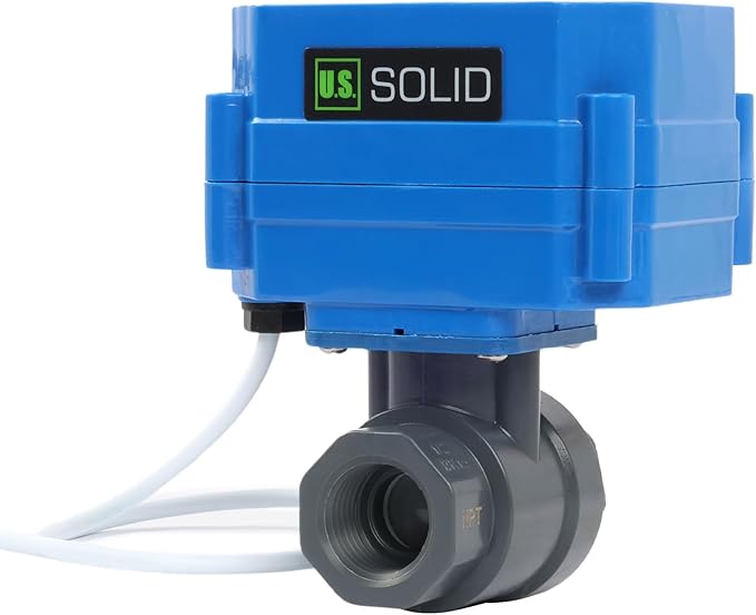 U.S. Solid 1/2" UPVC Motorized Ball Valve - Plastic Electrical Ball Valve with Standard Port, 2 Wire Auto Return, 9-24V AC/DC, Normally Closed