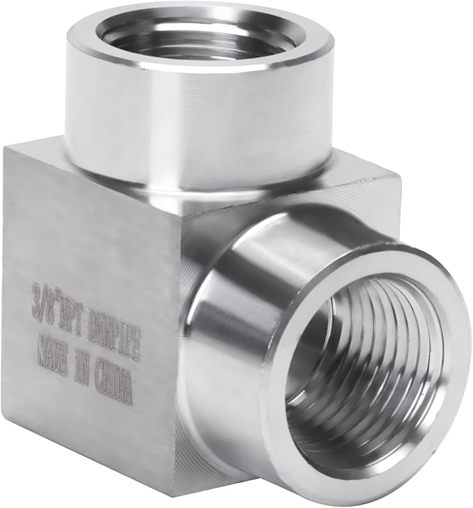 90 Degree Street Elbow - 3/8" NPT Female to 3/8" NPT Female Stainless Steel 304 Heavy Duty Forged Square Barstock Street Elbow Adapter Pipe Fitting (pack of 5)