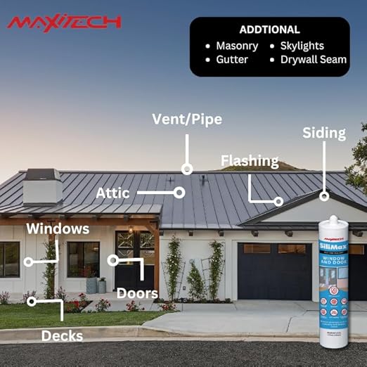 Window & Door – 100% Silicone Caulk White, Window Seal, RTV Silicone Sealant Indoor & Outdoor Caulking Weatherproof Adhesive – 9.5 oz Cartridge