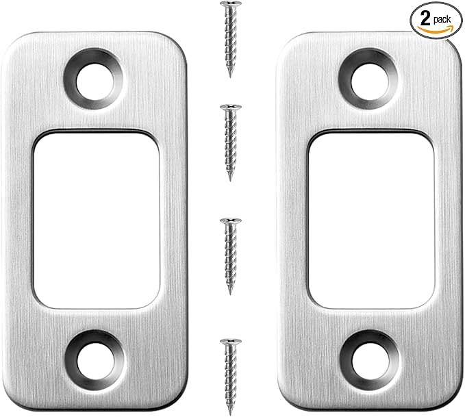 2 Sets Deadbolt Strike Plate Door Strike Plate Door Backplate 1" x 2-1/4" Round Corner with Screws 1-3/8", Silver