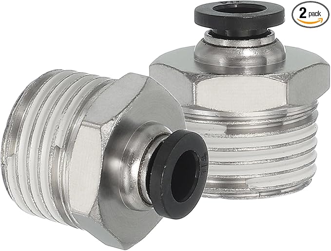 MECCANIXITY 2 Pcs NPT Push to Connect Air Fittings, Male Straight 1/4" Tube OD x 1/2" NPT Thread Air Quick Connector Coupling Adapter for Gas Hose Pneumatic Tools, Black