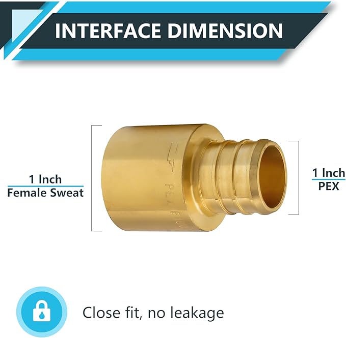 (100-Pack) PEX Fittings, Pex 1"x1" Female Sweat Copper Adapter, Brass Crimp Fittings, for PEX Tubing Pipe Plumbing, ASTM F1807(PEX1807137-100Pack)