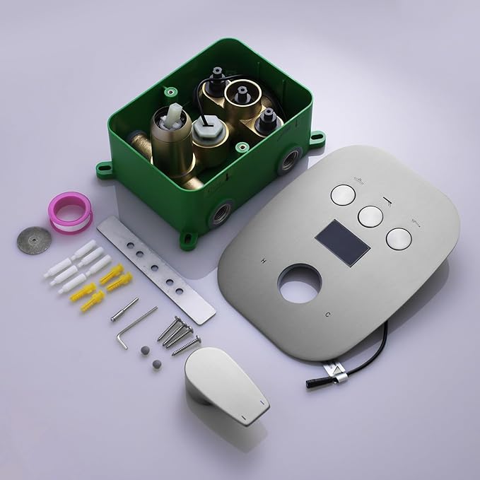 3 Way Shower Mixer Valve Kit Brushed Nickel Solid Brass Digital Display Temperature Control Pressure Balancing Mixer Shower Diverter Valve Kit Replacement
