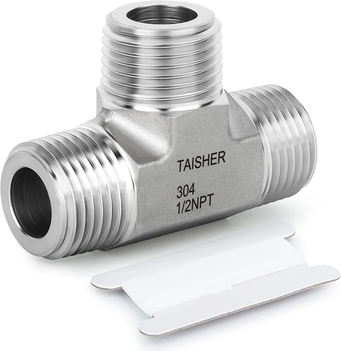 TAISHER 1PCS Forging of 304 Stainless Steel Tee Pipe Fittings, 1/2" x 1/2" x 1/2" NPT Male Pipe Fittings