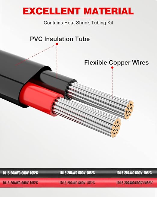 NAOEVO 20 Gauge Wire 2 Conductor Electrical Wire, 20 AWG Stranded PVC Cord, 12V Low Voltage/Tinned Copper/Flexible Cable for Automotive Wiring, Lamp Cord, Marine Cable (30FT)
