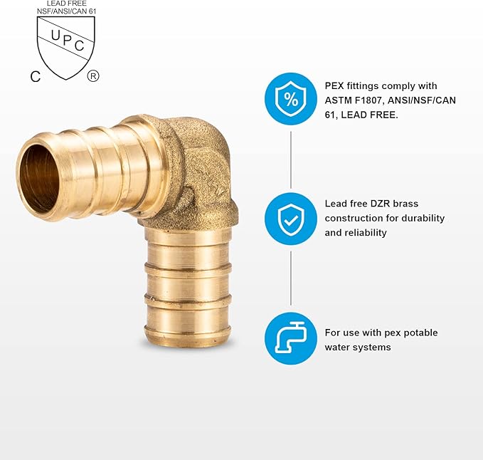 WMAXPFIT(15 Pack) 1/2 Inch PEX 90 Degree Elbow F1807, LF Brass crimp fitting for PEX-b pipe
