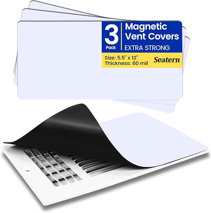 Magnetic Vent Covers, Extra Strong Magnets, White 5.5" x 12" (3 Pack) Ultra Thick 60mil, Complete Seal, Air Vent Covers for Home Floor, Ceiling, Wall Registers, HVAC, AC, and Heater Vents