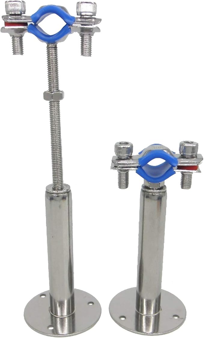Stainless Steel Adjustable Pipe Clamp Bracket - Wall/Ceiling Mount Support for 1/2-Inch (19mm) Pipe, Heavy-Duty Rustproof Brackets with Screws, Extended Type, Set of 2