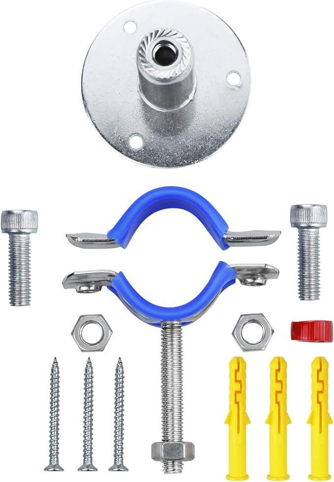 2PCS 304 Stainless Steel Wall Mount Ceiling Mount Pipe Supports, Adjustable Pipe Strap Clamp with screws for OD Pipe 45-48mm, Adjustable Height 50-100mm