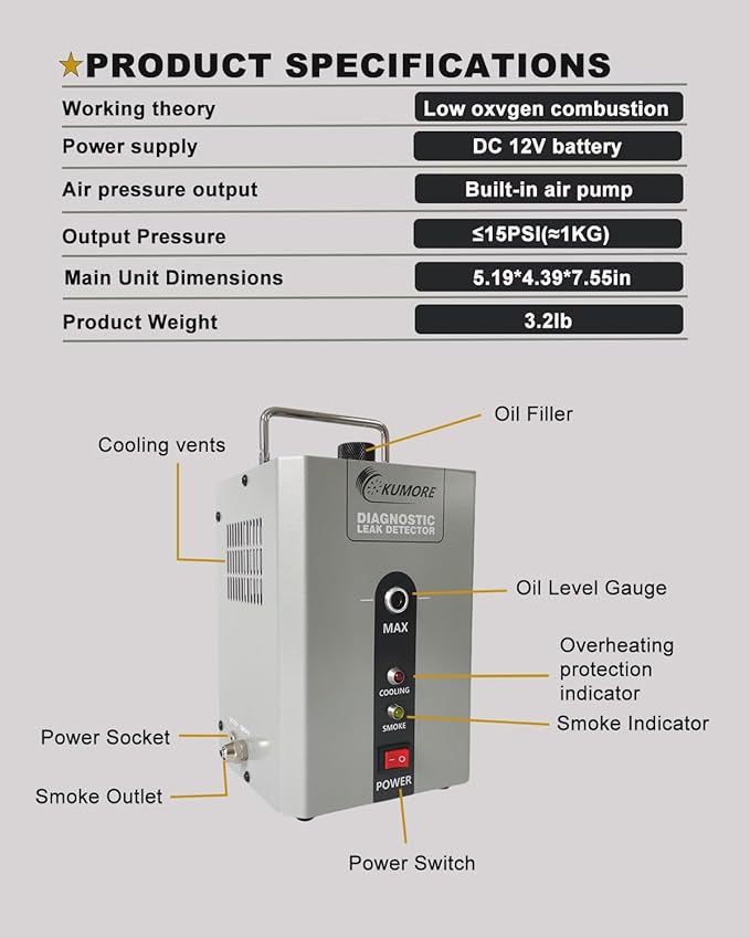 DC12V Smoke Machine Automotive Leak Detector Smoke Test for Vacuum Pipe Leaks with Built-in Air Pump