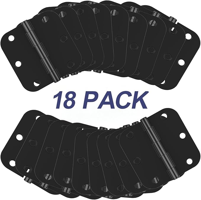 18 Pack Rounded Matte Black Door Hinges, 3.5 x 3.5 Inch Hinges with 5/8" Radius Corners, Durable and No Squeak Hinges, for Home Interior, Exterior Doors and Commercial Use