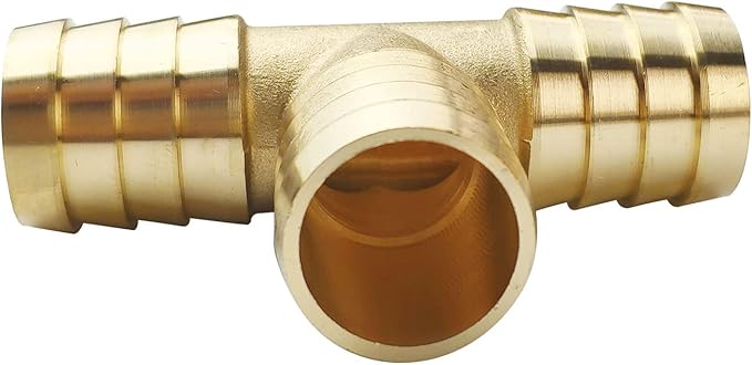 2PCs 1" Brass Hose Barb Fitting Tee 3 way Barbed Splicer Mender Union Fitting with 6PCs Hose Clamp for Oil Water Air