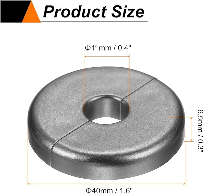 HARFINGTON 2pcs Wall Split Flange 11mm/0.4" Self-Adhesive Plumbing Cover Plates ABS Plastic Round Escutcheon Plate Buckle Design for Water Pipe Bathroom Kitchen Decoration, Gray