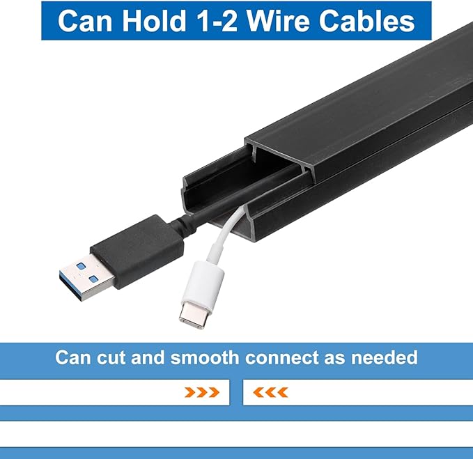 HARFINGTON 4pcs Cord Hider Wall 15inx0.8inx0.4in (LxWxH) PVC Cable Cover Self Adhesive Wire Hider Wall Mounted TV Cable Raceway for Cables Management (60in Total Length),Black