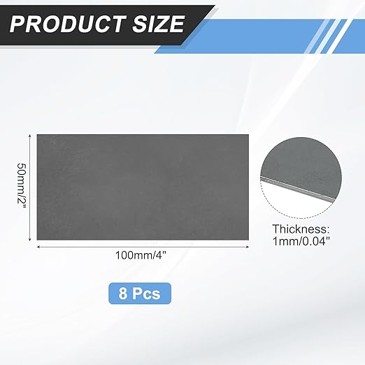 MECCANIXITY 8pcs 1/16"(1mm) x2 x4 Steel Plate, Black Hot Rolled A36 Steel Sheet Plate Base, Square Weldable Metal Discs for Industrial Construction Structural Support