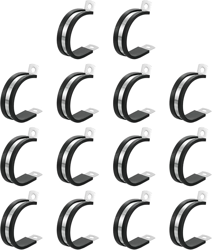 uxcell 1-1/2"(38mm) Cable Clamp, 304 Stainless Steel Rubber Cushioned Insulated Clamp R Shape Metal Clamp Tube Holder for Pipe Hose Wire Cord Installation 14Pcs