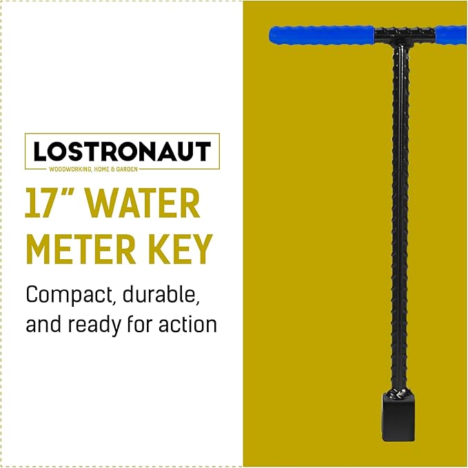 LOSTRONAUT 17" Water Meter Key - Professional Garden and Plumbing Tool for Opening and Closing Valves with Ease - with Reinforced Steel T-Handle and 4-Way Spigot Selector for Versatile Applications
