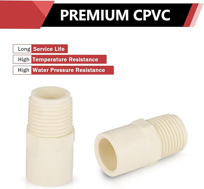 (10 Pack) EFIELD CPVC CTS Male Adapter Fittings, 1/2" Slip X 1/2" Male Thread,(CPVC033-10)