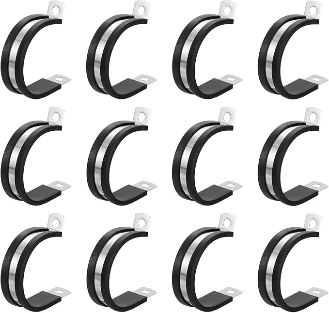 uxcell 1-1/2"(38mm) Cable Clamp, 304 Stainless Steel Rubber Cushioned Insulated R Shape Metal Clamp Tube Holder for Pipe Hose Wire Cord Installation 12Pcs