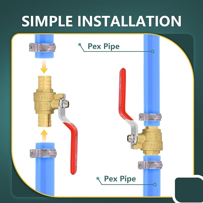 40 Pack Ball Valves, 3/4" Pex Crimp Shut Off Valve Red, Brass Full Port Pex B Shut Off Ball Valve for Hot and Cold Water, NSF/ANSI 61 Certified