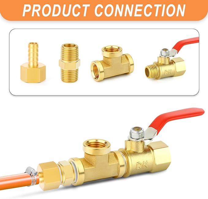 GASHER 2PCS Brass Tee Pipe Fittings, 1/2" NPT Female x 1/2" NPT Female x 1/2" NPT Male Pipe Fittings, Male Run Tee