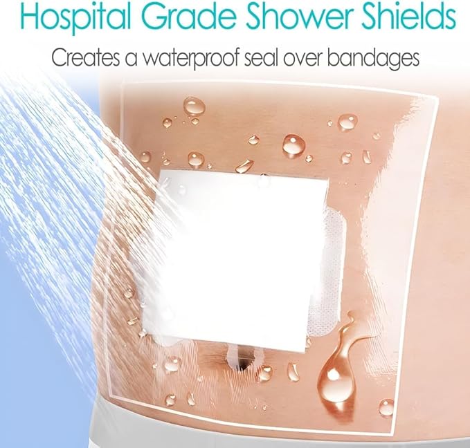 12"x12" Waterproof Shower Cover Incision Bandages for Large Wound with No Glue On The Center Adhesive Transparent Shower Protector Post Surgical Water Barrier Guard Pack of 7