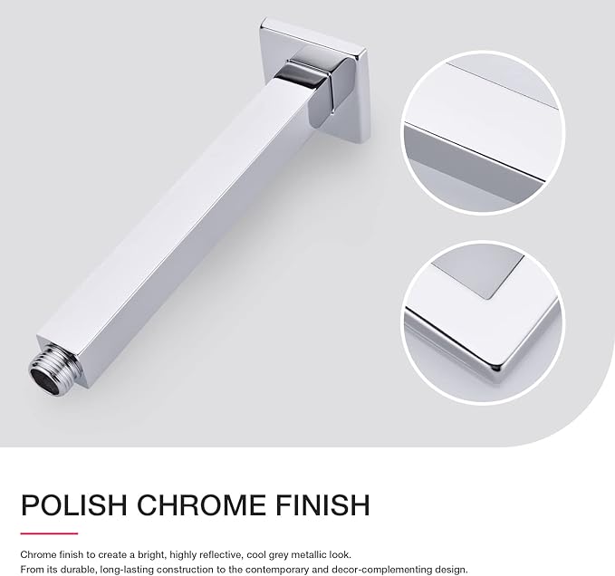 TRUSTMI Square Shower Arm with Flange 8 Inch Top Ceiling Mounted Rainfall Shower Head Extension Heavy Duty Stainless Steel, Polished Chrome