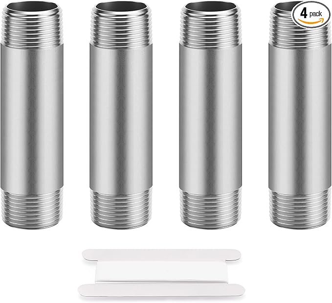 3/4"x4" 304 Stainless Steel Pipe, 3/4" NPTx 3/4" NPT Male Threaded Nipple, SCH40 Heavy Duty Pre-Cut Steel Pipe for Plumbing Gas, Hydraulic, and Industrial Applications(4",4 Piece)