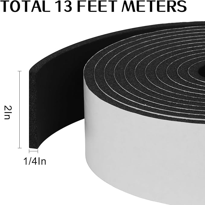 Storystore Foam Insulation Tape Self Adhesive, 2In x 1/4In x 13Ft Weather Stripping for Doors and Windows, Sound Proof Soundproofing Door Seal, Weatherstrip, Air Conditioning Seal Strip