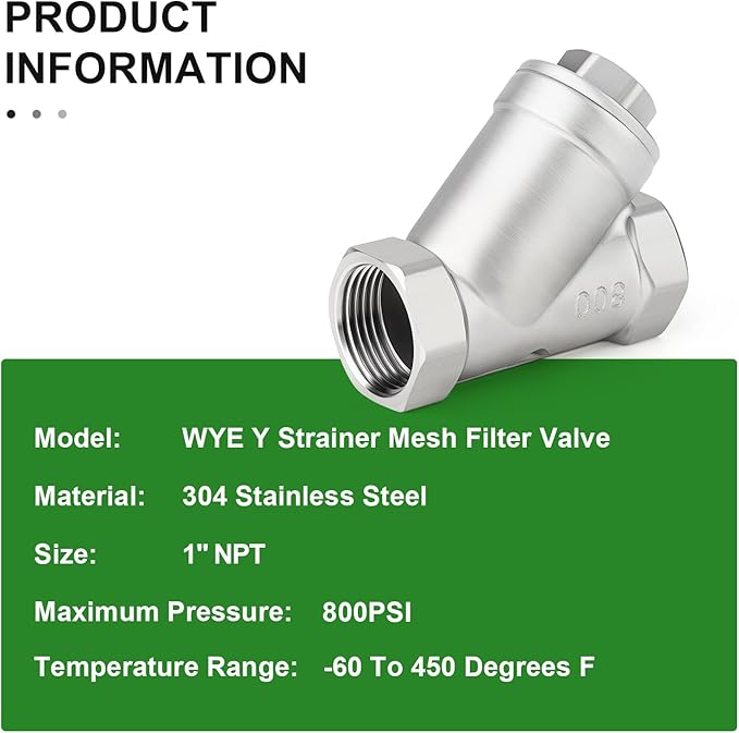 TAISHER 1PCS 304 Stainless Steel 1" NPT Female WYE Y Strainer Mesh Filter Valve CF8 WOG 800
