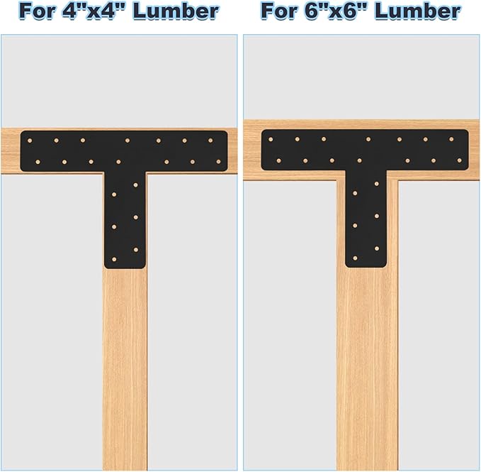 2 Pcs T Post Bracket,13"x13"T Flat Mending Plate with Black Powder-Coated Joining Brackets, Connecting Brackets, T Shape Strap Plate Fit 4x4,6x6 for Repair House,Pavilion,Truss framing