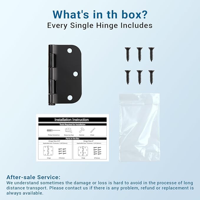 KNOBWELL 18 Pack Matte Black Door Hinges No Squeak 3.5" x 3.5" Door Hinges with 5/8" Radius Corners for Interior Door/Residential Use