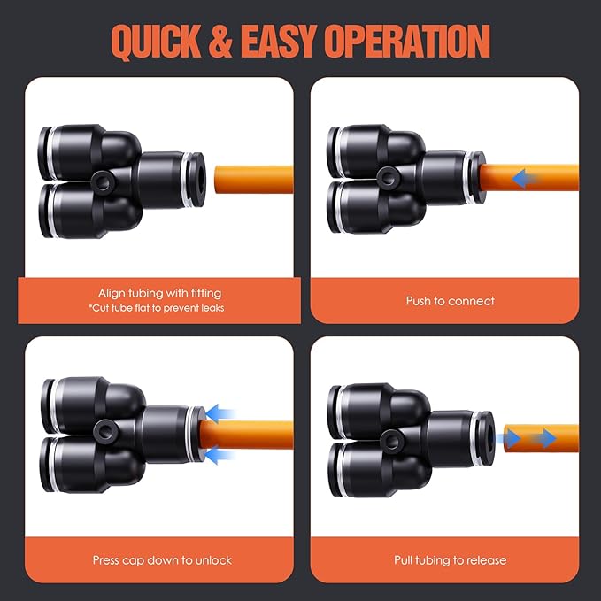 1/4" OD Push to Connect Fittings – Air Line Splitters Connectors, Quick Connect Pneumatic Fittings, Push Lock Air Hose Fittings for Compressor, Air Tools & Tubing (10 PCS)