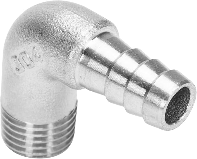 DERNORD 3/8" Hose Barb x 1/4" Male NPT Stainless Steel 90 Degree Elbow- Home Brew Pipe Fitting