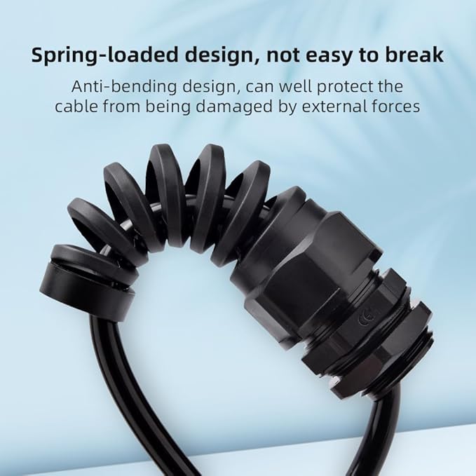 Strain Relief Cord Connector, CGELE 2 Pack NPT 3/8" Waterproof Cable Gland Cord Grip Spiral Adjustable Connector Strain Relief Cord Connectors Joints Nylon with Gaskets