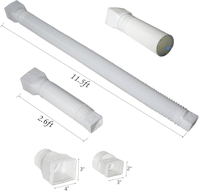 11.5ft Long Gutter Downspout Extensions Flexible, Drain Downspout Extender, Down Spout Drain Extender, Gutter Connector Rainwater Drainage, Extendable from 2.6ft to 11.5ft(White)