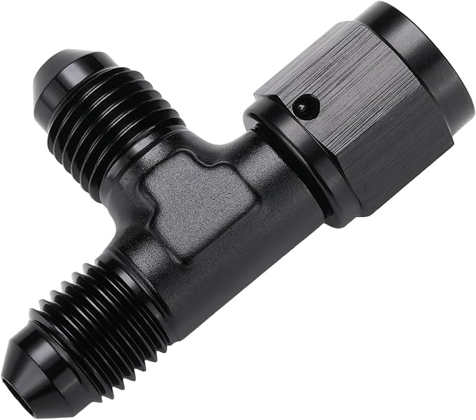 4AN Male Flare Tee T Fitting Adapter with AN4 Female Swivel On Run Aluminum Black