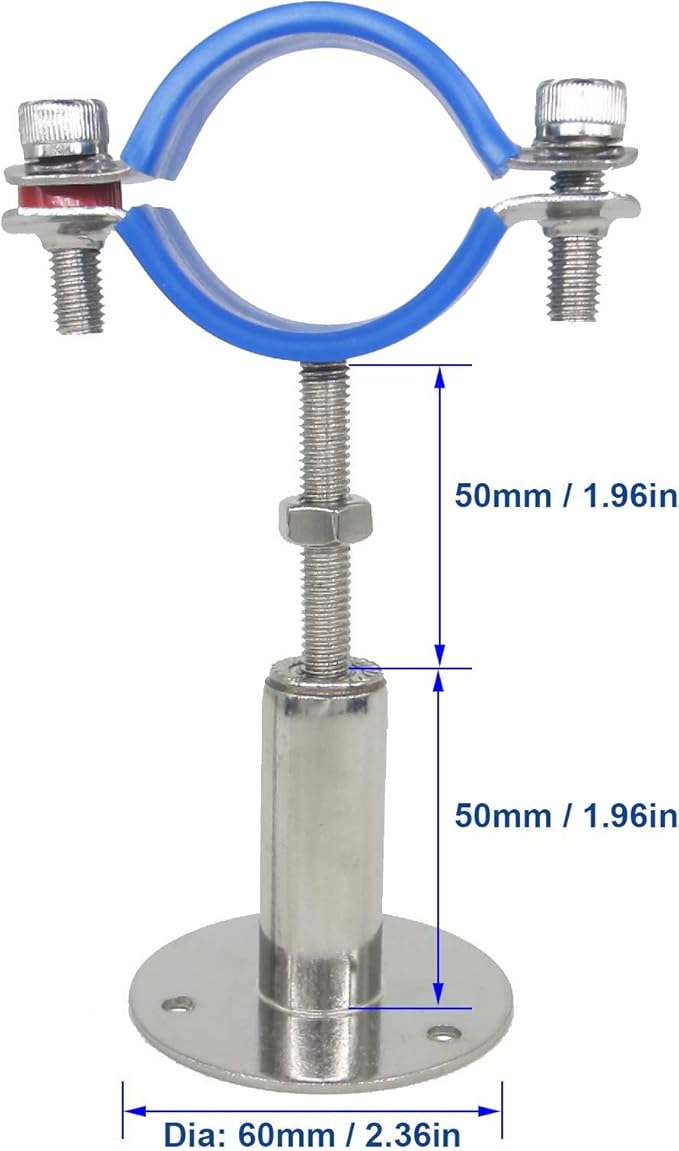 Stainless Steel Adjustable Pipe Clamp Bracket - Wall/Ceiling Mount Support for 1-1/2 Inch Pipe, Heavy-Duty Rustproof Brackets with Screws, Set of 2