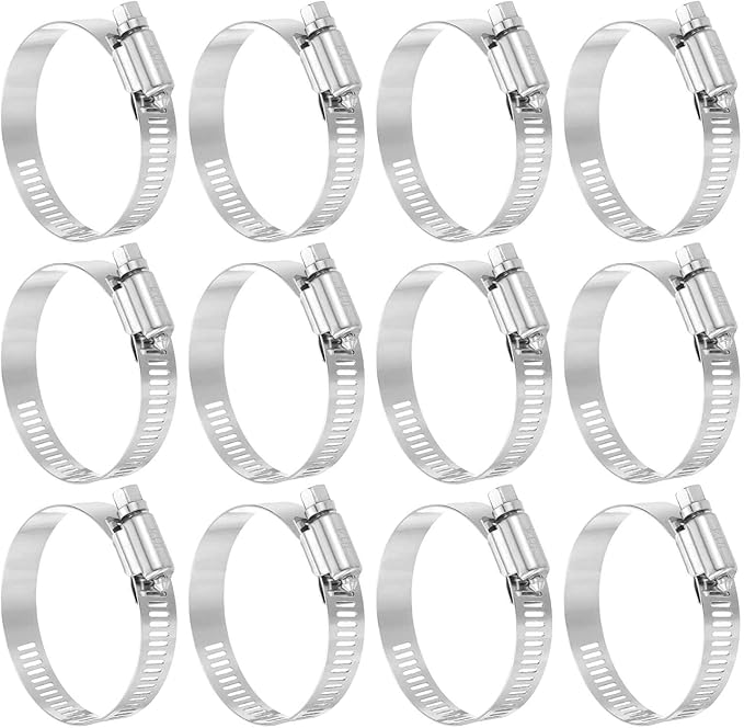 HARFINGTON 12 Pcs Hose Clamp 1-5/16"-2-1/4" (33-57mm) 304 Stainless Steel Adjustable Worm Gear Hose Clamp with Phillips Screw Assortment Kit for Fuel Line Pipe Plumbing Automotive Tube