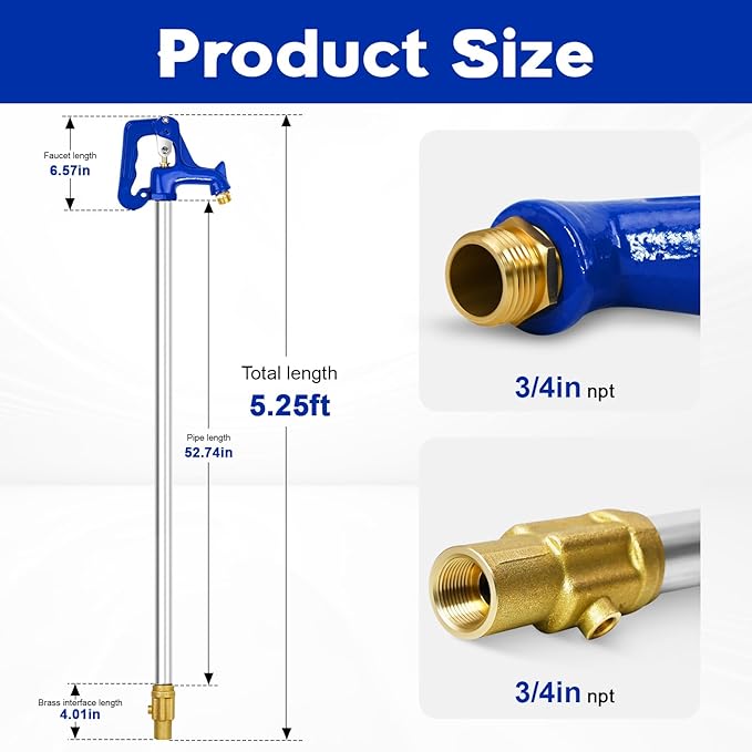 5.25FT Frost Proof Yard Hydrant,Freezeless Frost Free Outdoor Water Hydrant,3/4" Pipe Connection,Total Length 5.25ft,36’’Bury Depth,for Yard,Garden,Pasture Irrigation,Reliable Water Supply