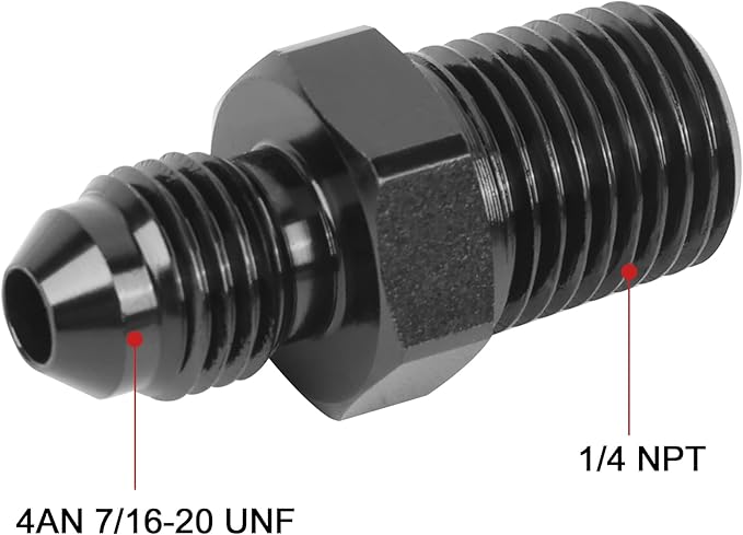 EVIL ENERGY 4AN Male Flare to 1/4" NPT Pipe Fitting Adapter Straight Aluminum Black