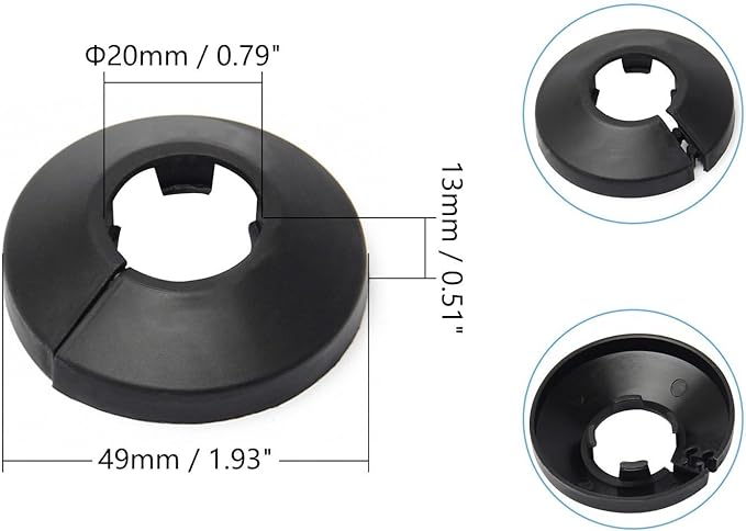 Bztoolbox 4Pcs 4/5 inch ID Black Flange Water Pipe Cover, Fit 3/4 inch OD Decoration Black Pipe Cover Radiator PP Plastic Escutcheon Collar for Wall Tube Decoration