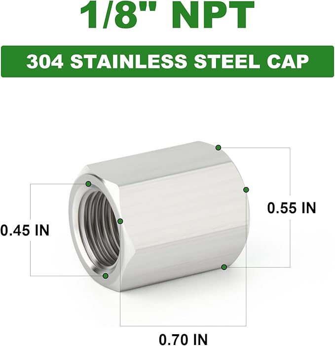 TAISHER 5PCS 304 Stainless Steel Cap Pipe Plug Socket Fitting 1/8" NPT Female
