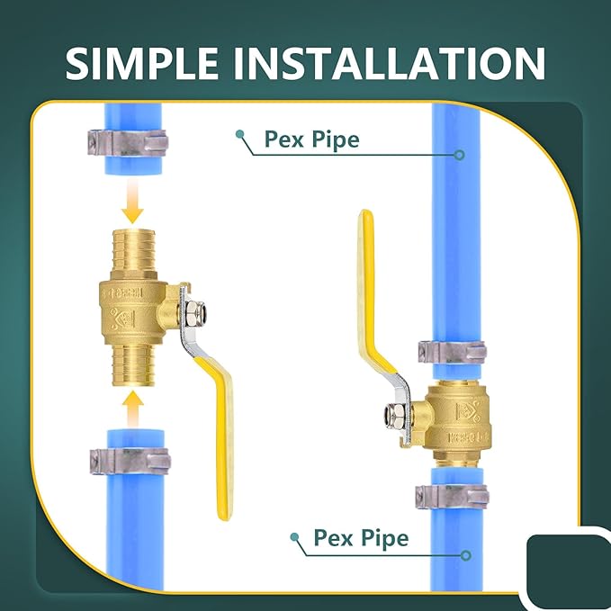 30 Pack Ball Valves, 1" Pex Crimp Shut Off Valve Yellow, Brass Full Port Pex B Shut Off Ball Valve for Hot and Cold Water, NSF/ANSI 61 Certified