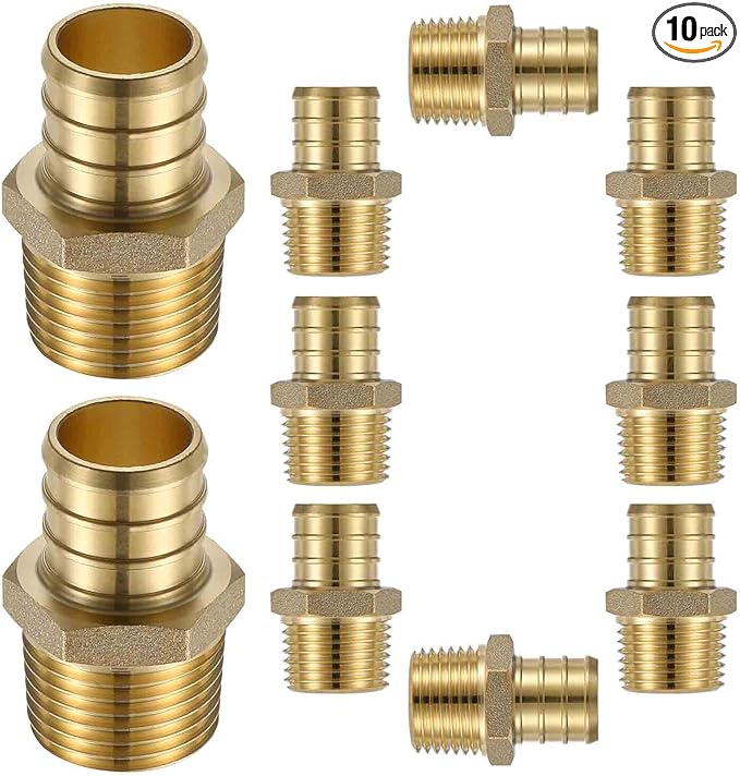 (10 Pack) Lidertik 3/4 PEX to 1/2 NPT Male Fittings Adapter, 3/4" PEX F1807 to 1/2" NPT Male Threaded Adapter Brass